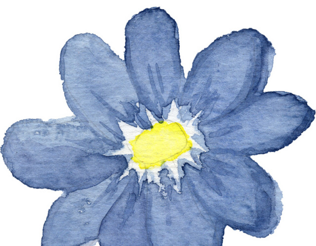 蓝色手绘花朵水彩插画