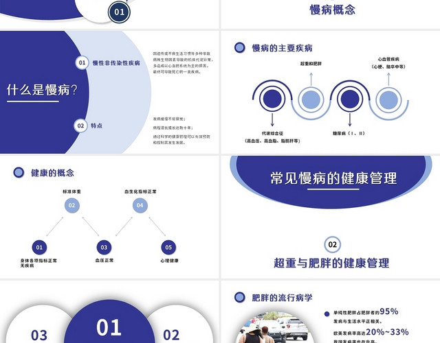 蓝色图形简约商务常见慢病的健康管理医疗培训PPT模板