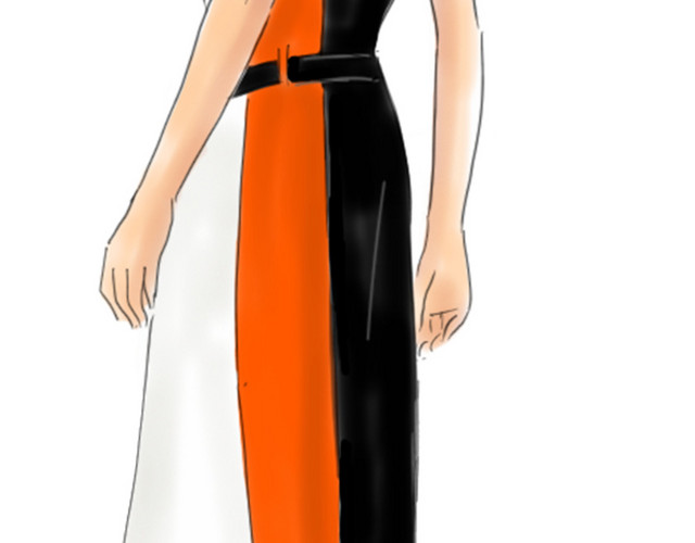 手绘卡通长裙美女模特插画素材