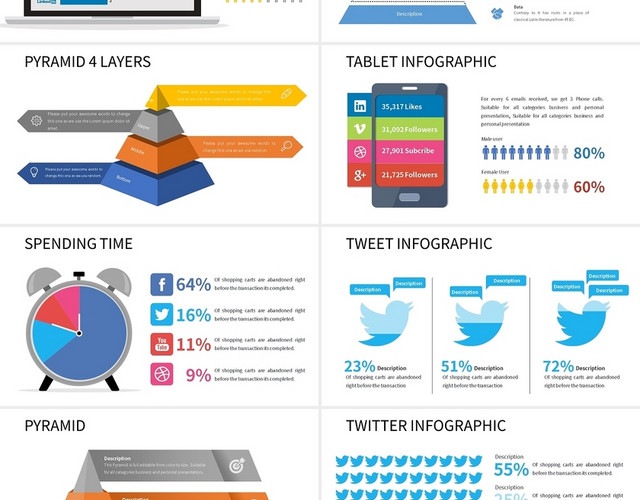社交媒体金字塔信息可视化图表集PPT模板