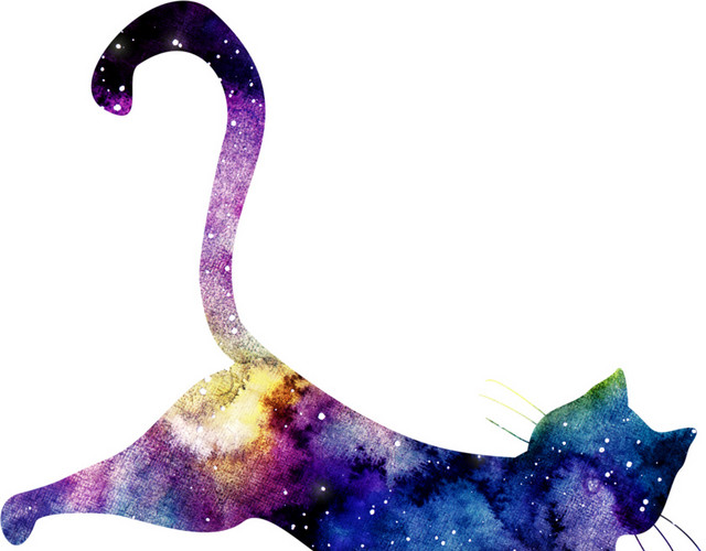 水彩星空剪影猫素材