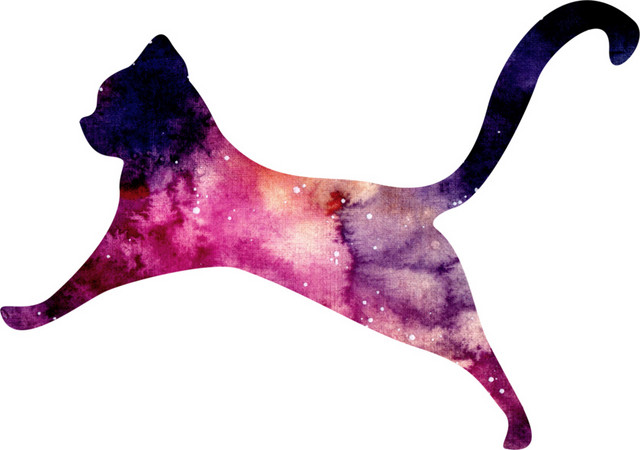 水彩星空剪影猫素材