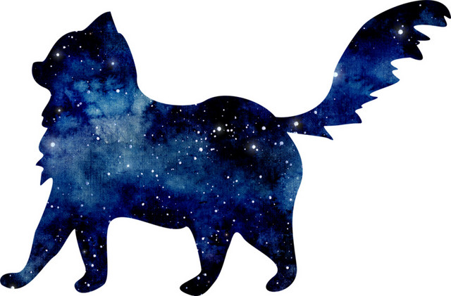 水彩星空剪影猫素材