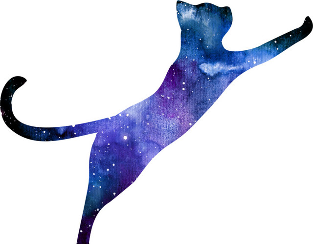 水彩星空剪影猫素材