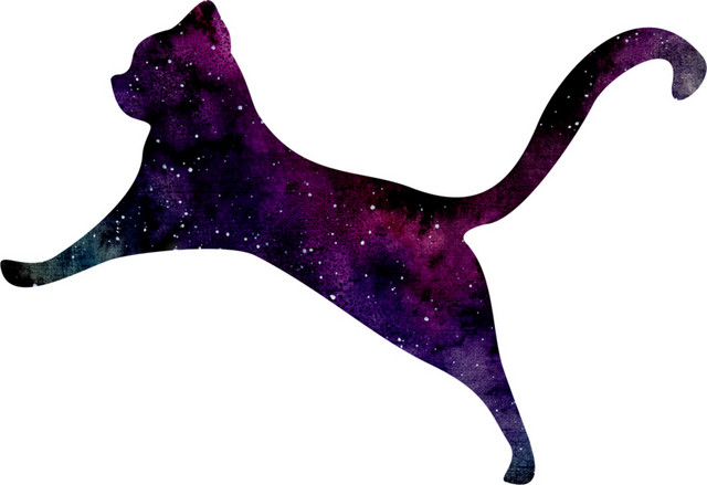 水彩星空剪影猫素材