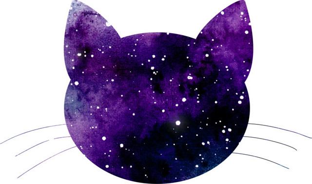 水彩星空剪影猫素材