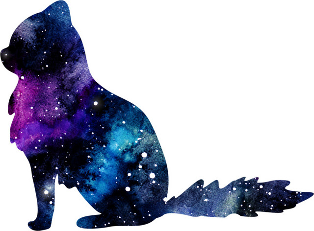 水彩星空剪影猫素材