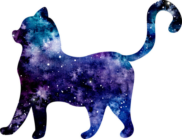 水彩星空剪影猫素材