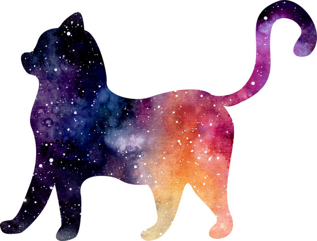 水彩星空剪影猫素材