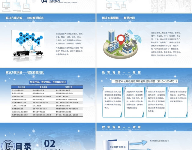 蓝色 互联网科技简约商务 基于云平台的智慧校园解决方案PPT