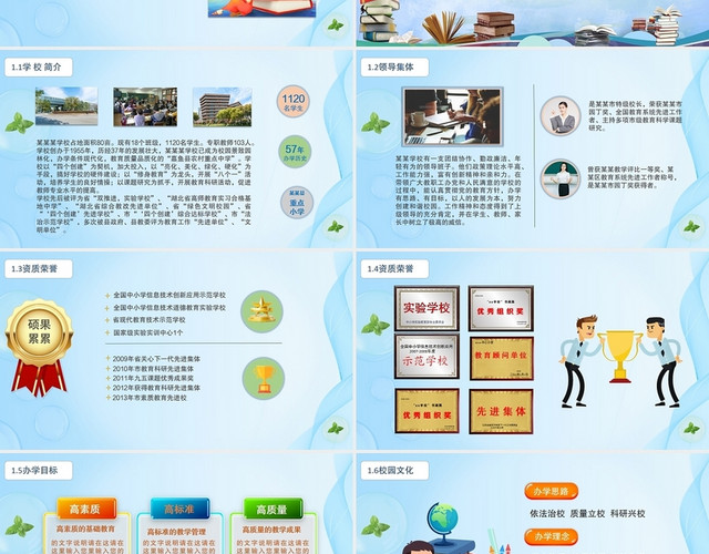 蓝色简约学校简介评优创建自评汇报PPT文明校园PPT中小学文明校园创先争优自评迎检报告