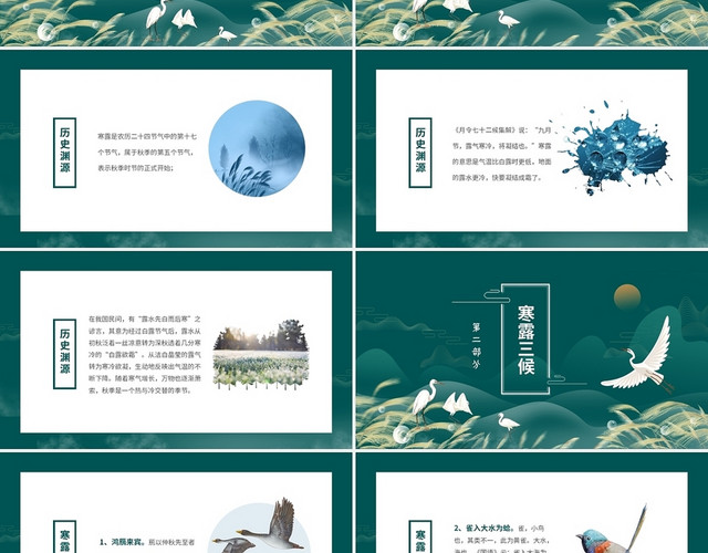 绿色中国风中国二十四传统节气寒露介绍PPT