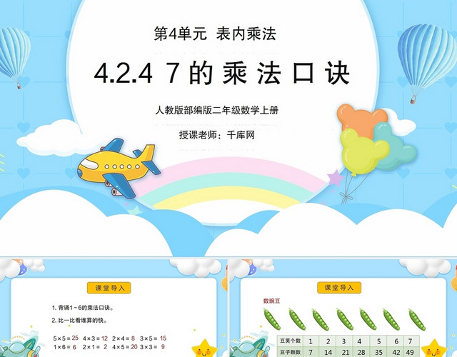 蓝色简约7的乘法口诀数学PPT模板