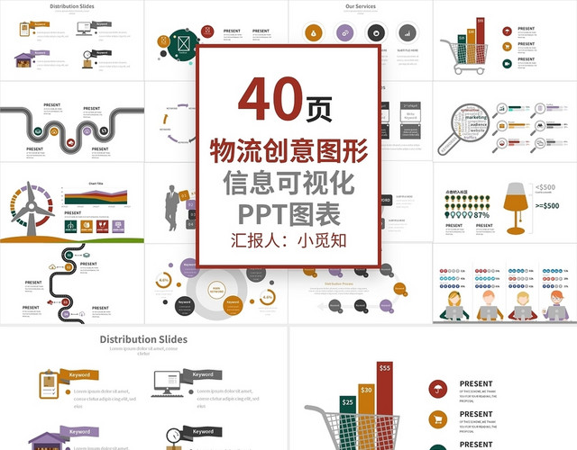 复古物流创意图形信息可视化PPT图表PPT模板
