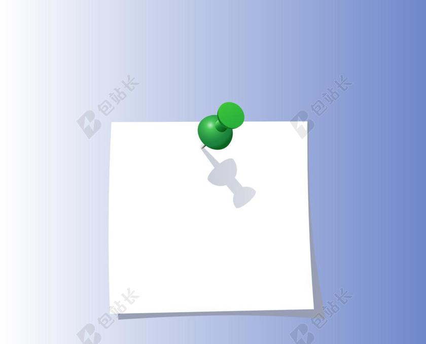 文具白色的便利贴和绿色的图钉背景图片