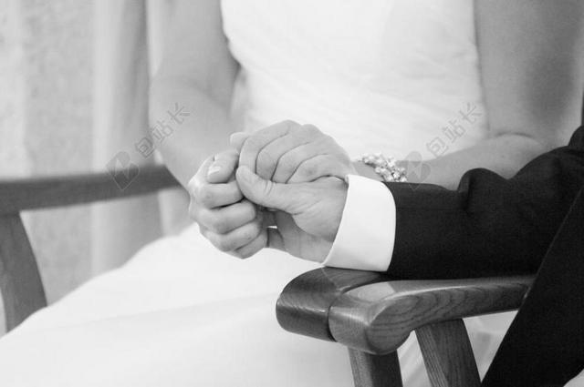 白色人浪漫婚礼夫妻牵手背景图片