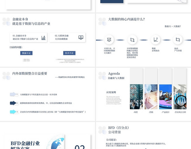 白蓝清爽简约大数据在金融领域的应用实践市场分析PPT模板