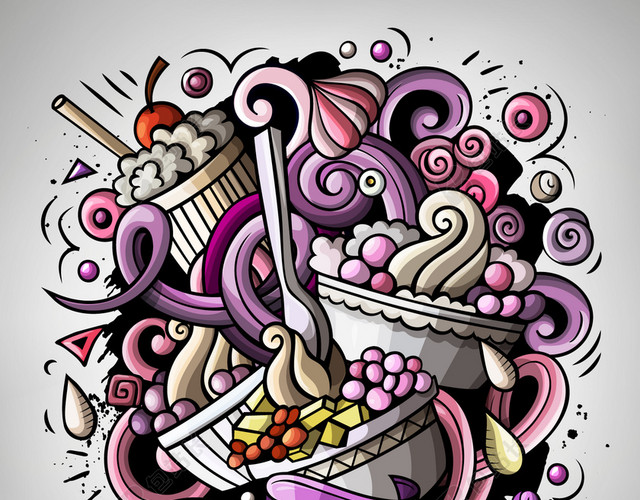 卡通手绘彩色冰淇凌插图