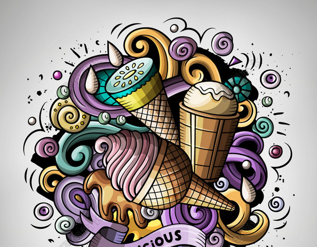 卡通手绘彩色冰淇凌插图