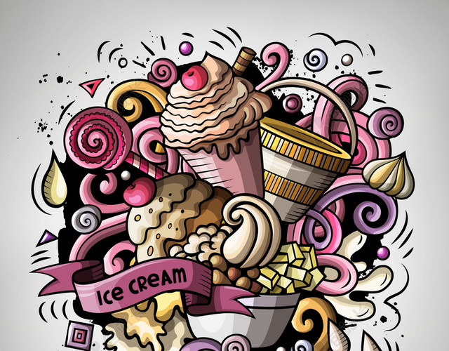 卡通手绘彩色冰淇凌插图