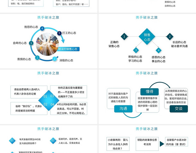 蓝色简约风几何商务携手破冰之旅员工培训PPT模板