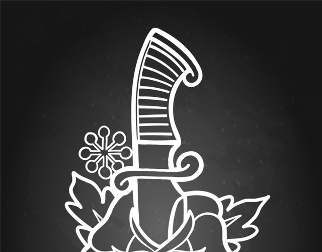 哥特风灰黑色底匕首穿花花纹素材