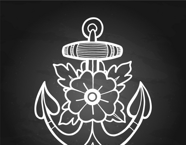 哥特风灰黑色底花朵船锚素材