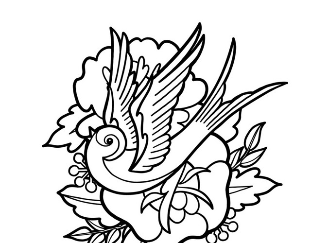 简约飞鸟花朵花叶图纹素材