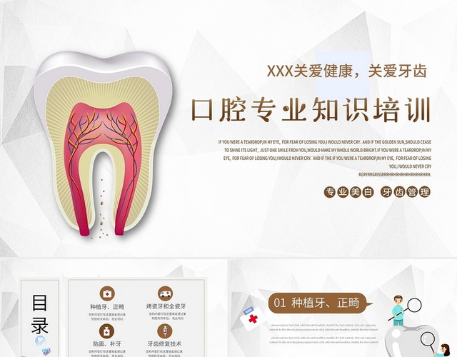 灰色棕色大气简约口腔专业知识护理知识培训动态PPT模板