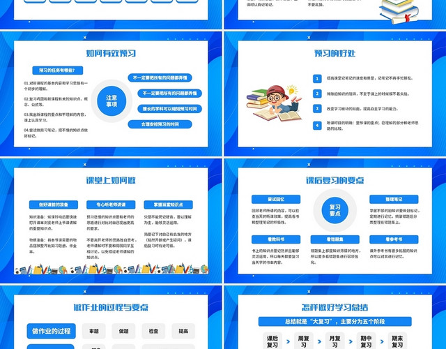 蓝色卡通找到正确方法提升学习效率PPT模板