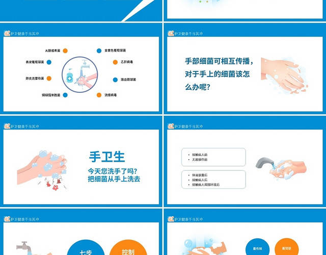 橙蓝简约医院卫生护理护卫健康手当其冲PPT模板