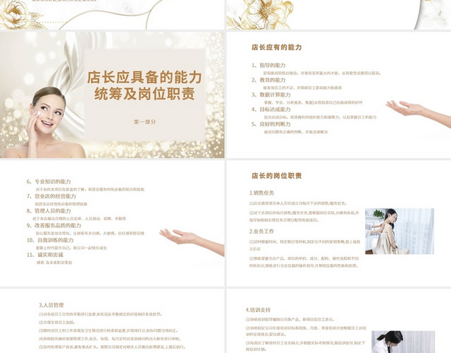 金色白色水彩简约商务美容院店长日常管理大纲培训PPT课件