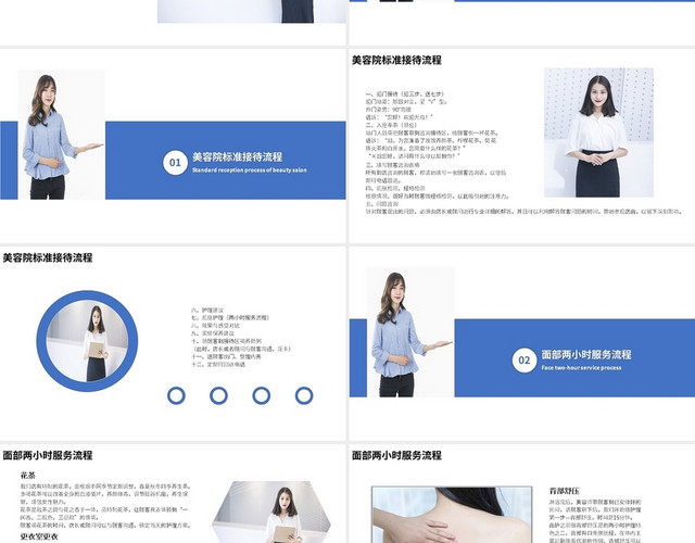 蓝色简约风格美容院标准接待流程培训课件PPT