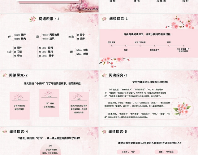粉色简约初中语文一颗小桃树PPT模板