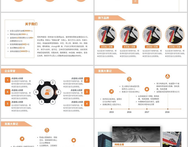 橙色商务风企业介绍直播传媒公司简介PPT模板