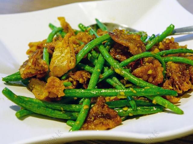 茄子 长豆 蔬菜 炒 脆皮 绿色 中国 餐厅 东方 食品