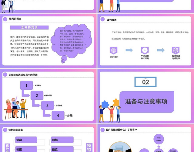 紫色水彩简约商务谈判技巧培训PPT模板