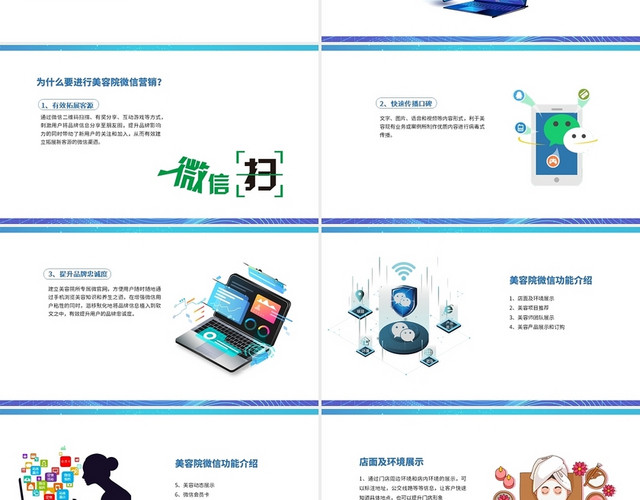 蓝色商务风格美容院微信营销服务方案PPT
