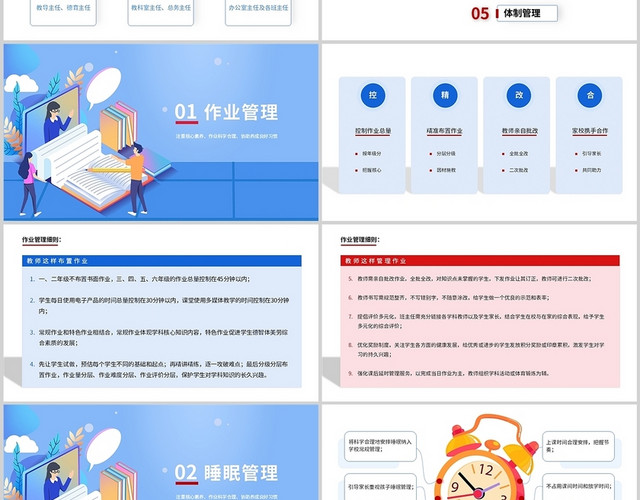 蓝色简约中小学五项管理工作实施方案培训PPT模板