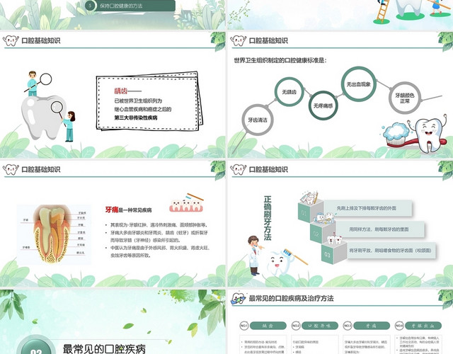 绿色简约卡通版口腔牙齿健康培训演讲PPT