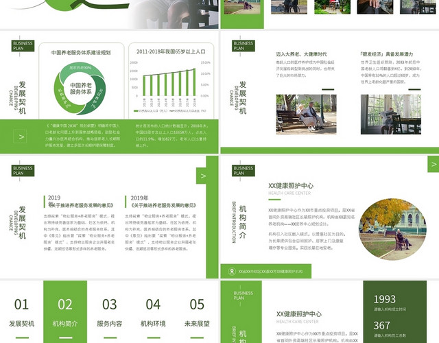 绿色简约养老养生项目商业计划书PPT模板