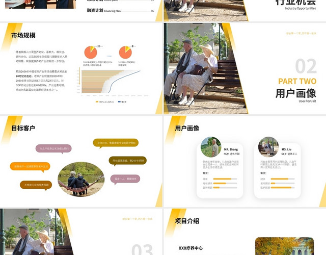 黄色简约养老院项目商业计划书PPT模板