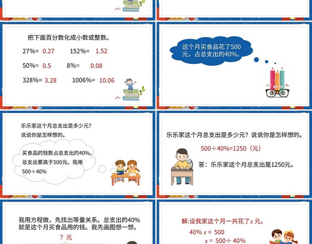 蓝色卡通小学数学百分数的认识PPT模板