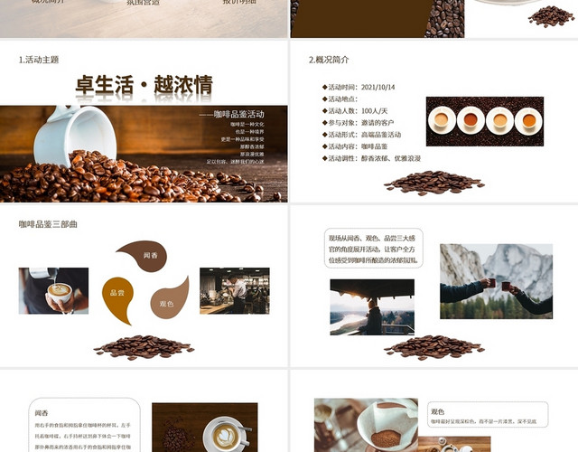 棕色水彩简约商务咖啡品鉴方案培训PPT模板
