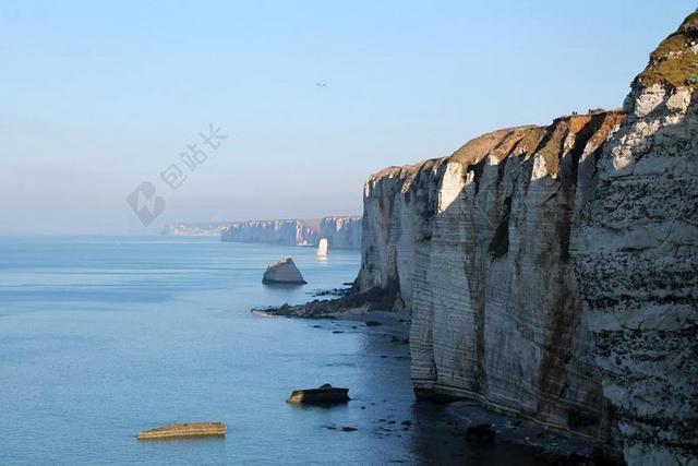 悬崖 天空 岩 海 景观 性质 法国 水 侧 诺曼底