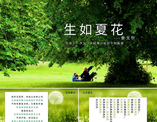 绿色简约生如夏花PPT模板
