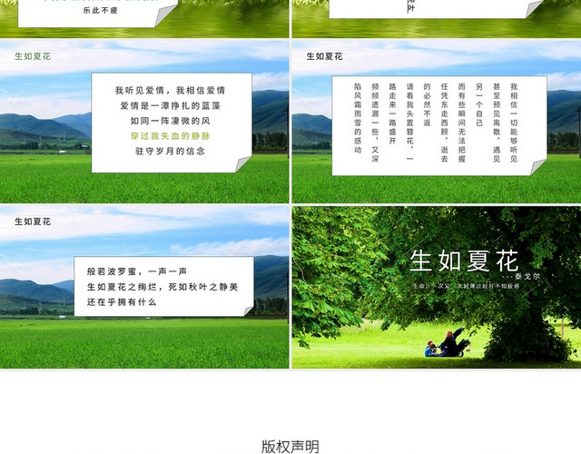 绿色简约生如夏花PPT模板