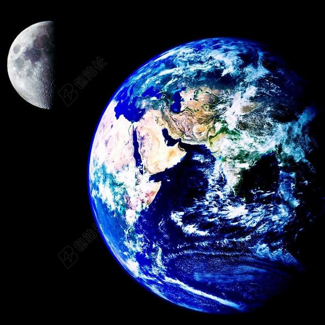 蓝色宇宙特写太空中的地球和月球背景图片