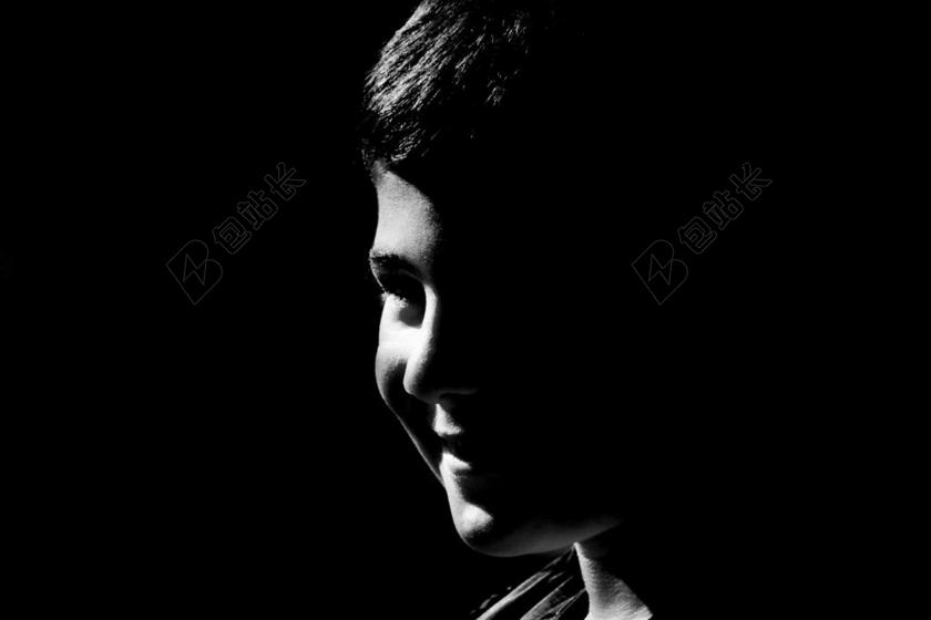 肖像 黑色和白色 脸上 微笑 笑 儿童