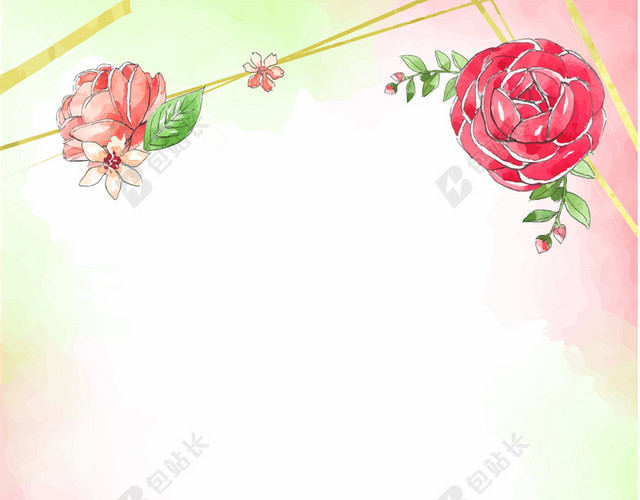 黄粉渐变水彩花卉婚礼背景